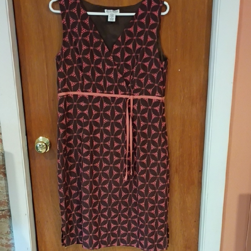 Alexandra Bartlett Geometric Pink and Brown Midi Dress